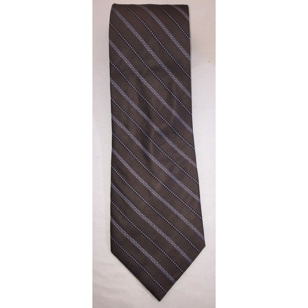 NOS Calvin Klein Brown Striped Silk‎ Neck Tie 58" Length
